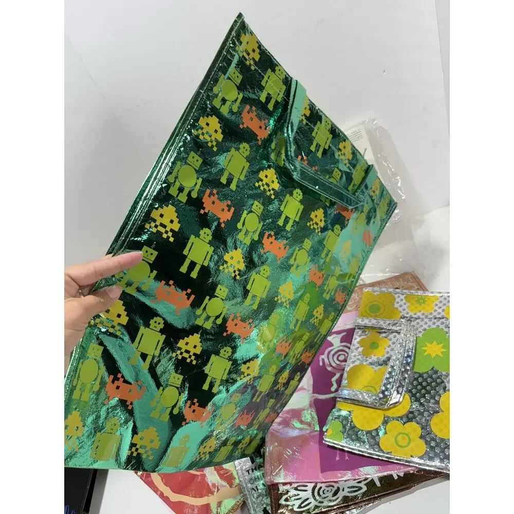 Lot Of 6 Reusable Green Gift Bags Reusable Holiday Robot Floral Peru New Zealand